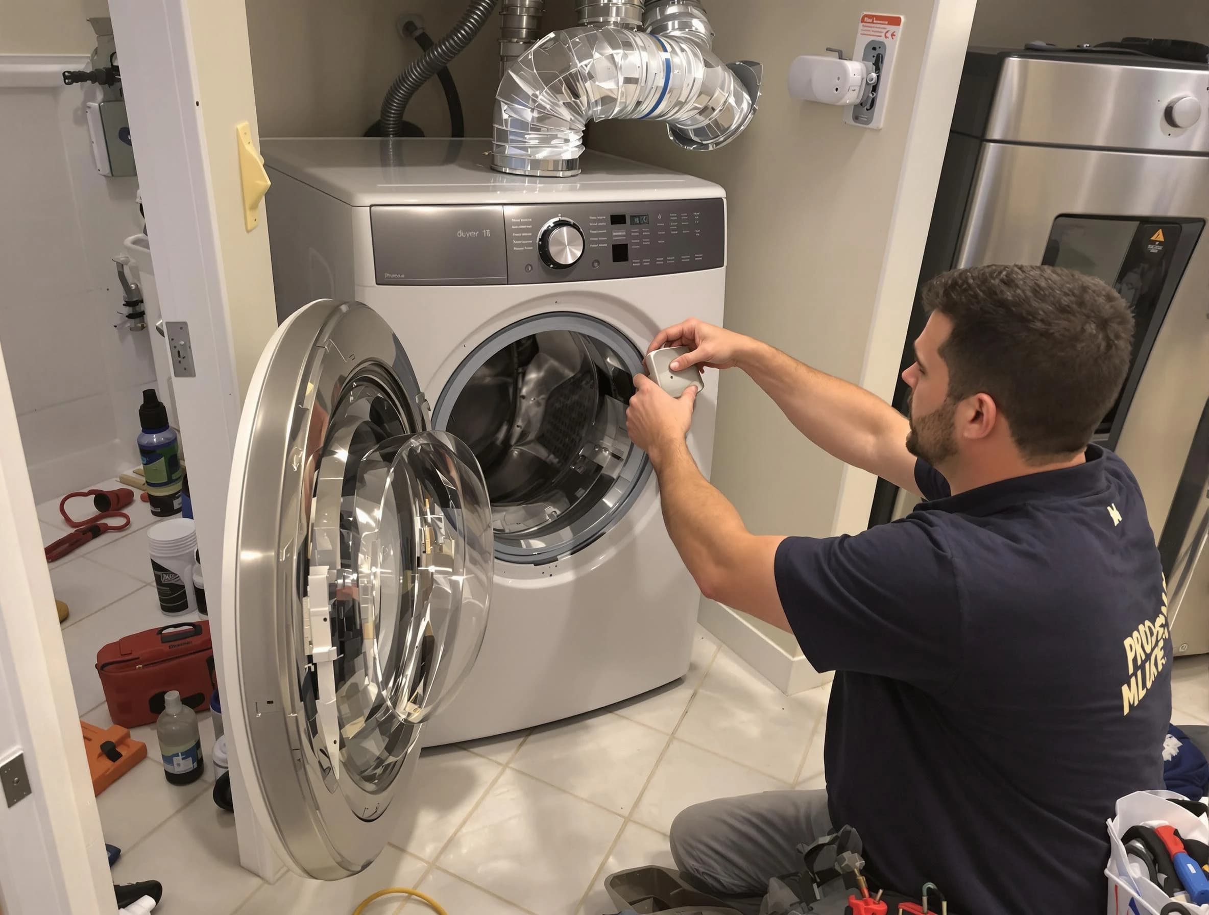 Centerville Dryer Vent Cleaning technician performing precise dryer vent hose installation in Centerville