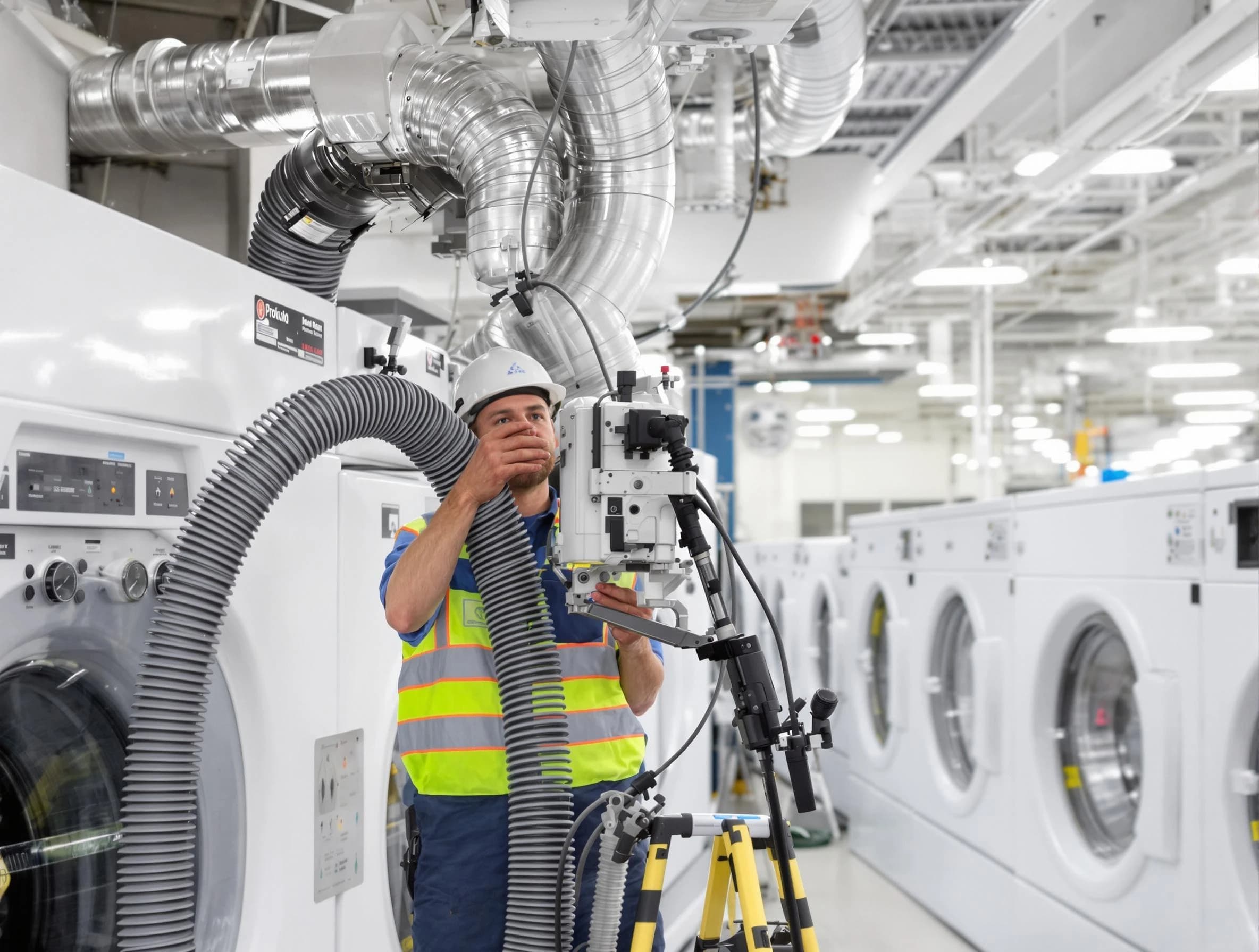 Centerville Dryer Vent Cleaning team performing commercial-grade dryer vent cleaning at a business facility in Centerville